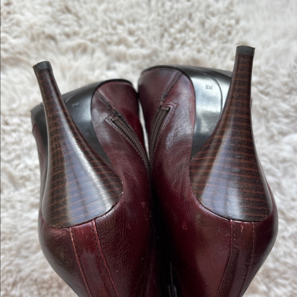 Boots leather Nine West burgundy brown ankle booties distressed SZ 8 - Picture 6 of 9
